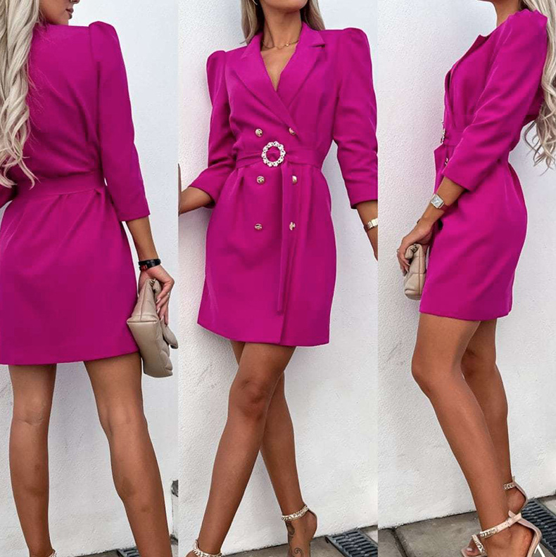 Kurzes Elegantes Blazer Kleid mit Gürtel in Pink