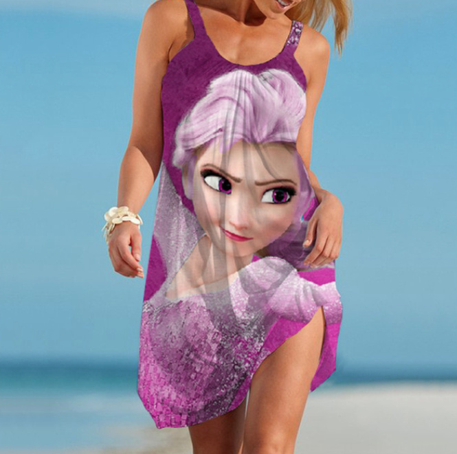  A Linie Sommer Disney Kleid Knielang Elsa in Violett
